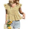 image:imageMakeMeChic Womens Floral Print Ruffle Cap Sleeve V Neck Summer Shirt Blouse Peplum TopsMulticolor