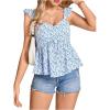 image:imageMakeMeChic Womens Floral Ruffle Sleeve Blouse Sweetheart Peplum Shirred Summer Casual Dressy TopsBlue and White