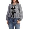 image:imageMakeMeChic Womens Gingham Babydoll Top Plaid Shirt Puff Long Sleeve Ruffle Peplum Bow Tie Front Y2k Fall BlousesBlack and White