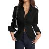 image:imageMakeMeChic Womens Going Out Tops Long Sleeve V Neck Button Down Blouse Lace Up Back Collared Work Top ShirtsBlack