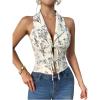 image:imageMakeMeChic Womens Halter Top Floral Collared Shirt Sleeveless Tie Front Summer Y2K Blouse Crop TopsApricot
