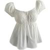 image:imageMakeMeChic Womens Lace Puff Sleeve Blouse Tops Square Neck Button Ruffle Hem Summer TopsWhite