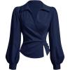image:imageMakeMeChic Womens Lantern Sleeve V Neck Blouse Wrap Ruched Split Work Office Shirt TopsBlue