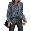 image:imageMakeMeChic Womens Leopard Print Ruffle Long Sleeve Frill Trim Mock Neck Casual Blouse Shirt TopBlue