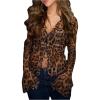 image:imageMakeMeChic Womens Leopard Print Tie Front Blouse Ruffle Long Sleeve Y2k TopsBrown