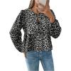 image:imageMakeMeChic Womens Leopard Print Tie Neck Blouses Long Lantern Sleeve Ruffled TopsBlack and White