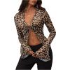 image:imageMakeMeChic Womens Leopard Print Tops Bell Sleeve Top Ruffled Tie Front Blouse ShirtsMulticolor