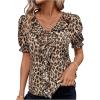 image:imageMakeMeChic Womens Leopard Print V Neck Tops Ruffle Trim Tie Front Short Sleeve BlouseMulticolor