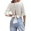image:imageMakeMeChic Womens Linen Tiered Bell Sleeve Blouse Square Neck Tie Back Going Out Crop TopsApricot