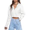 image:imageMakeMeChic Womens Long Sleeve Button Down Shirt Collared Summer Crop TopsWhite