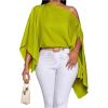 image:imageMakeMeChic Womens Off The Shoulder Blouse Asymmetrical Long Sleeve Poncho Tunic Dressy ShirtGreen