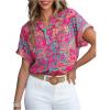 image:imageMakeMeChic Womens Paisley Print Notched Shirt Short Sleeve Tunic Blouse Summer Casual TopMulticolor