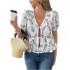 image:imageMakeMeChic Womens Peplum Babydoll Top Floral Ruffle Hem Puff Short Sleeve Tie Front Flowy BlouseWhite