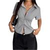 image:imageMakeMeChic Womens Plaid Gingham Button Down Shirt Short Sleeve Going Out Blouse TopsMulticolor