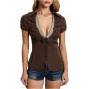 image:imageMakeMeChic Womens Rhinestone V Neck Blouse Short Sleeve Shirred Summer Button Down ShirtCoffee Brown