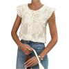 image:imageMakeMeChic Womens Ruffle Cap Sleeve Button Down Shirt Crew Neck Jacquard Dressy Blouse TopsApricot