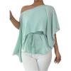 image:imageMakeMeChic Womens Satin Asymmetrical Neck Blouse Silk Cloak Sleeve Belted Dressy TopsGreen