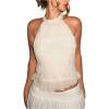 image:imageMakeMeChic Womens Sleeveless Halter Tops Ruffle Summer Boho Crop BlouseApricot