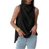 image:imageMakeMeChic Womens Sleeveless Mock Neck Ruched Blouse Tank Tops Summer ShirtBlack