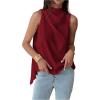 image:imageMakeMeChic Womens Sleeveless Mock Neck Ruched Blouse Tank Tops Summer ShirtBurgundy
