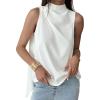 image:imageMakeMeChic Womens Sleeveless Mock Neck Ruched Blouse Tank Tops Summer ShirtWhite