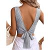 image:imageMakeMeChic Womens Stripe Blouse Shirt Tie Back Crew Neck Sleeveless Crop Top Summer Casual TopsDark Wash