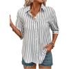 image:imageMakeMeChic Womens Striped Button Down Shirt 34 Sleeve Collared Work Office Blouse TopsGrey