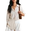 image:imageMakeMeChic Womens Striped Button Down Shirt 34 Sleeve Collared Work Office Blouse TopsMulticolor
