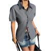 image:imageMakeMeChic Womens Striped Button Down Y2K Shirt Short Sleeve Collared Summer Office BlouseGrey