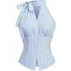 image:imageMakeMeChic Womens Striped Halter Tops Button Down Shirt Tie Ruched Sleeveless Dressy BlouseBlue