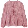 image:imageMakeMeChic Womens Striped Print Tie Front Blouses Long Sleeve Ruffled Hem TopsRed and White