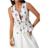 image:imageMakeMeChic Womens Summer Floral Boho Tops V Neck Tie Front Blouse Sleeveless Ruffle Hem ShirtBeige