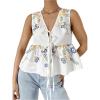 image:imageMakeMeChic Womens Summer Floral Boho Tops V Neck Tie Front Blouse Sleeveless Ruffle Hem ShirtMulticolor