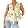 image:imageMakeMeChic Womens Summer Floral Boho Tops V Neck Tie Front Blouse Sleeveless Ruffle Hem ShirtYellow
