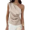 image:imageMakeMeChic Womens Summer One Shoulder Tops Cap Sleeve Ruched Elegant Work Shirt BlouseChampagne