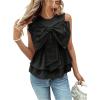 image:imageMakeMeChic Womens Summer Tank Tops Bow Ruffle Tiered Blouse Crew Neck Sleeveless ShirtBlack