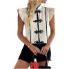 image:imageMakeMeChic Womens Summer Tops Flutter Sleeve Button Down Shirt Mock Neck Elegant BlouseApricot