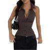 image:imageMakeMeChic Womens Summer Vertical Striped Button Down Shirt Sleeveless Collared Blouse TopCoffee Brown