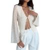 image:imageMakeMeChic Womens Textured Bell Sleeve Blouse Tie V Neck Mesh Sheer Summer Boho TopsWhite
