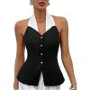 image:imageMakeMeChic Womens Work Colorblock Halter Button Down Shirt Backless Dressy BlouseBlack and White