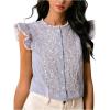 image:imageMakeMeChic Womens Work Office Striped Embroidery Ruffle Sleeve Blouse Crew Neck Button Down ShirtBlue and White