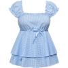 image:imageMakeMeChic Womens Y2K Cute Plaid Gingham Cap Sleeve Blouse Square Neck Tiered Ruffle Shirred TopsBlue