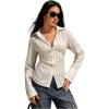 image:imageMakeMeChic Womens Y2K Striped Button Down Shirt Bell Sleeve Collared Blouse TopsMulticolor