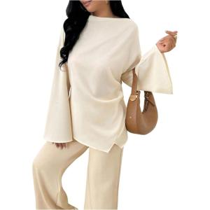 image:imageMakeMeChic Womens Bell Sleeve Blouse Top Asymmetrical Ruched Work Office Dressy Shirt TopApricot