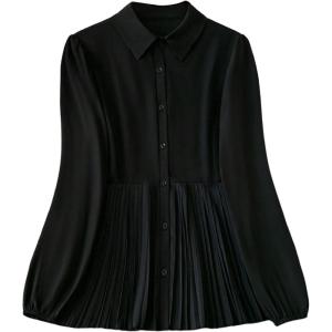 image:imageMakeMeChic Womens Peplum Pirate Button Down Blouses Long Sleeve Pleated Ruffle Casual Dressy Blouse TopsBlack