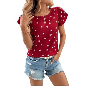 image:imageMakeMeChic Womens Polka Dots Blouse Top Ruffle Tiered Cap Sleeve Crew Neck Summer ShirtRed