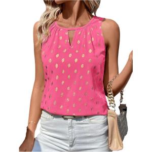 image:imageMakeMeChic Womens Polka Dots Keyhole Neck Tank Sleeveless Dressy Shirt TopsHot Pink