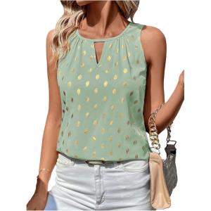 image:imageMakeMeChic Womens Polka Dots Keyhole Neck Tank Sleeveless Dressy Shirt TopsMint Green