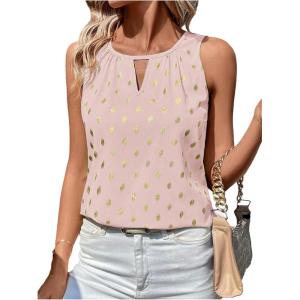 image:imageMakeMeChic Womens Polka Dots Keyhole Neck Tank Sleeveless Dressy Shirt TopsPink
