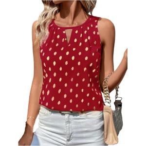 image:imageMakeMeChic Womens Polka Dots Keyhole Neck Tank Sleeveless Dressy Shirt TopsRed